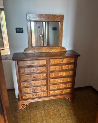 Cassettiera mobile con specchio in legno ulivo