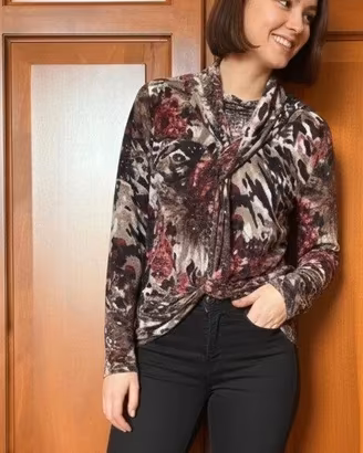 Maglia Donna Cheitt Floreale Scollo a Scialle XXL
