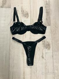 Lingerie completo nero similpelle borchie s donna