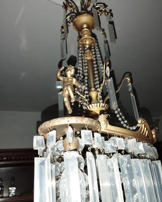 lampadario in ottone e cristallo 