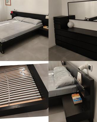Letto, doghe, comodini, cassettiera, specchio
