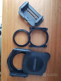 2 staffe portafiltri, anelli 55 e 62mm e 3 filtri