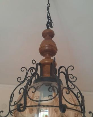 Lampadario in FERRO BATTUTO e VETRO