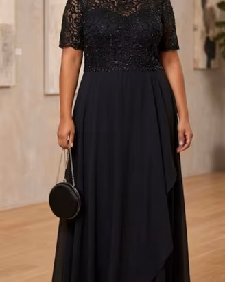Tuta elegante donna in pizzo e chiffon,Lancetti.