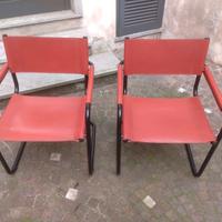 2 Sedie Vintage pelle marrone e tubolari nero