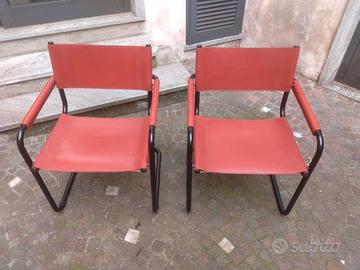 2 Sedie Vintage pelle marrone e tubolari nero