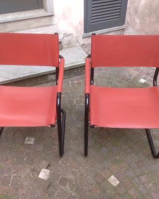 2 Sedie Vintage pelle marrone e tubolari nero