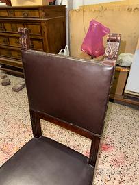 Sedia antica noce pelle zampe leone