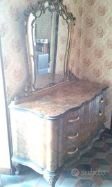 Cassettiera con specchiera comò in radica di noce