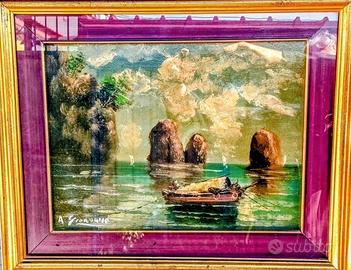 Quadro Faraglioni di Capri dipinto a olio su tela.