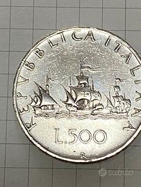 Moneta 500 lire argento caravelle dal 1959 al 1964