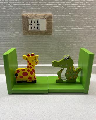 Fermalibri in legno con animali nuovo con scatola