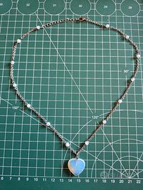 collana acciaio e opalite. cuore