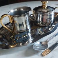 Inoxriv Set lattiera, zuccheriera inox  e oro 24K