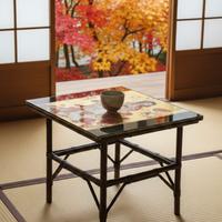 tavolino basso stile giapponese in bambù e vetro 