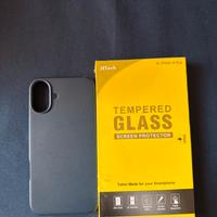 2 pellicole per iPhone 16 plus + cover eco pelle