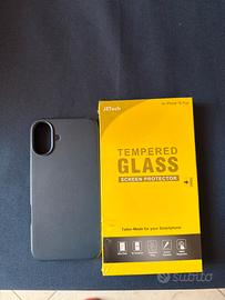 2 pellicole per iPhone 16 plus + cover eco pelle