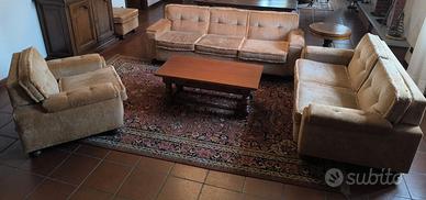 Divani in ciniglia anni '70 set 3 pezzi + puof