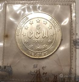 Moneta argento 5 ECU Belgio 1987