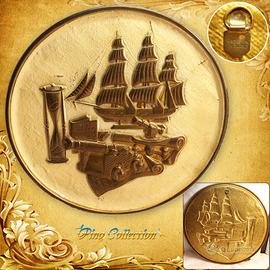 PIATTO DA PARETE LATTA 36 cm VELIERO NAVE CANNONE