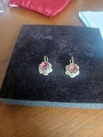 Orecchini vintage in oro 18 Kt e pietra rosa