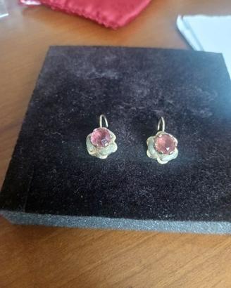 Orecchini vintage in oro 18 Kt e pietra rosa
