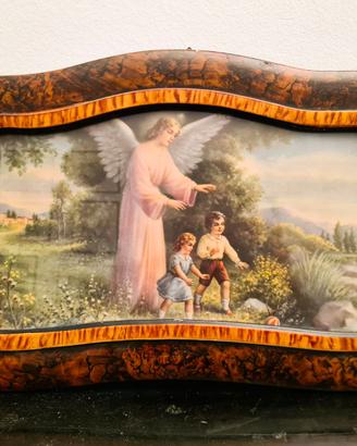 Quadro in radica con angelo custode - metà '900