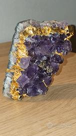 Geode Ametista con Foglia Oro Naturale 13 cm