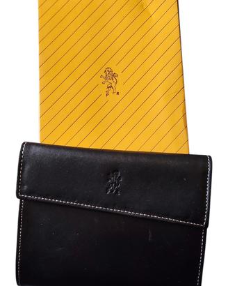 Portafoglio vintage da uomo in pelle nera "PR"