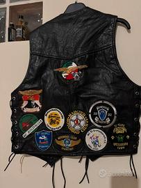 Gilet biker vintage pelle anni 90 con patch origin
