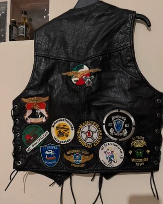 Gilet biker vintage pelle anni 90 con patch origin