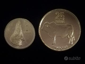 🇧🇼 Botswana 🇧🇼 Monete da 1 e 25 Thebe di Pula