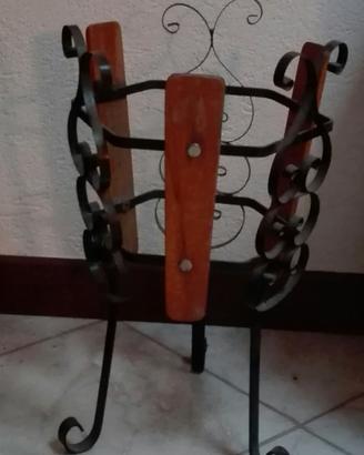 Porta vaso in legno e ferro battuto