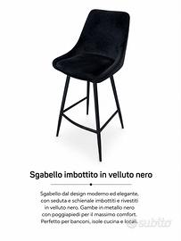 Sgabello da bar in velluto nero - 12 pezzi