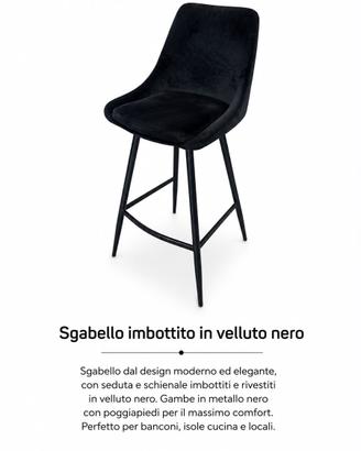 Sgabello da bar in velluto nero - 12 pezzi