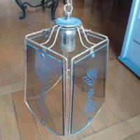 Lampadario lanterna vintage 1 luce, vetro lavorato