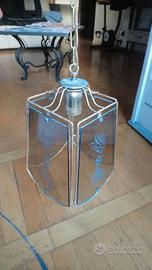 Lampadario lanterna vintage 1 luce, vetro lavorato