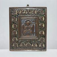 Antica Icona da Viaggio in Bronzo Arcangelo XIX