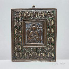 Antica Icona da Viaggio in Bronzo Arcangelo XIX