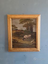Paesaggio bucolico olio su legno 