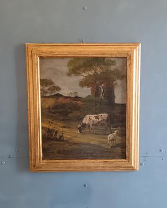 Paesaggio bucolico olio su legno 