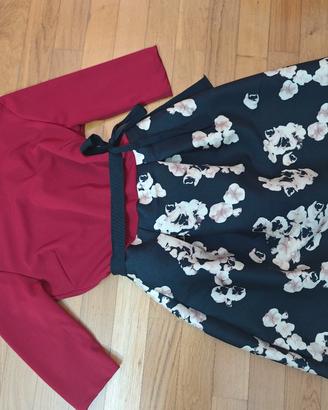 Vestito elegante bordeaux e floreale – Taglia L