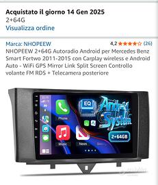 Monitor CarPlay per smart 451 dal 2012 al 2015