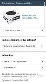 Ram 16gb ddr Corsair Alimentatore rm750 UPS 600wat