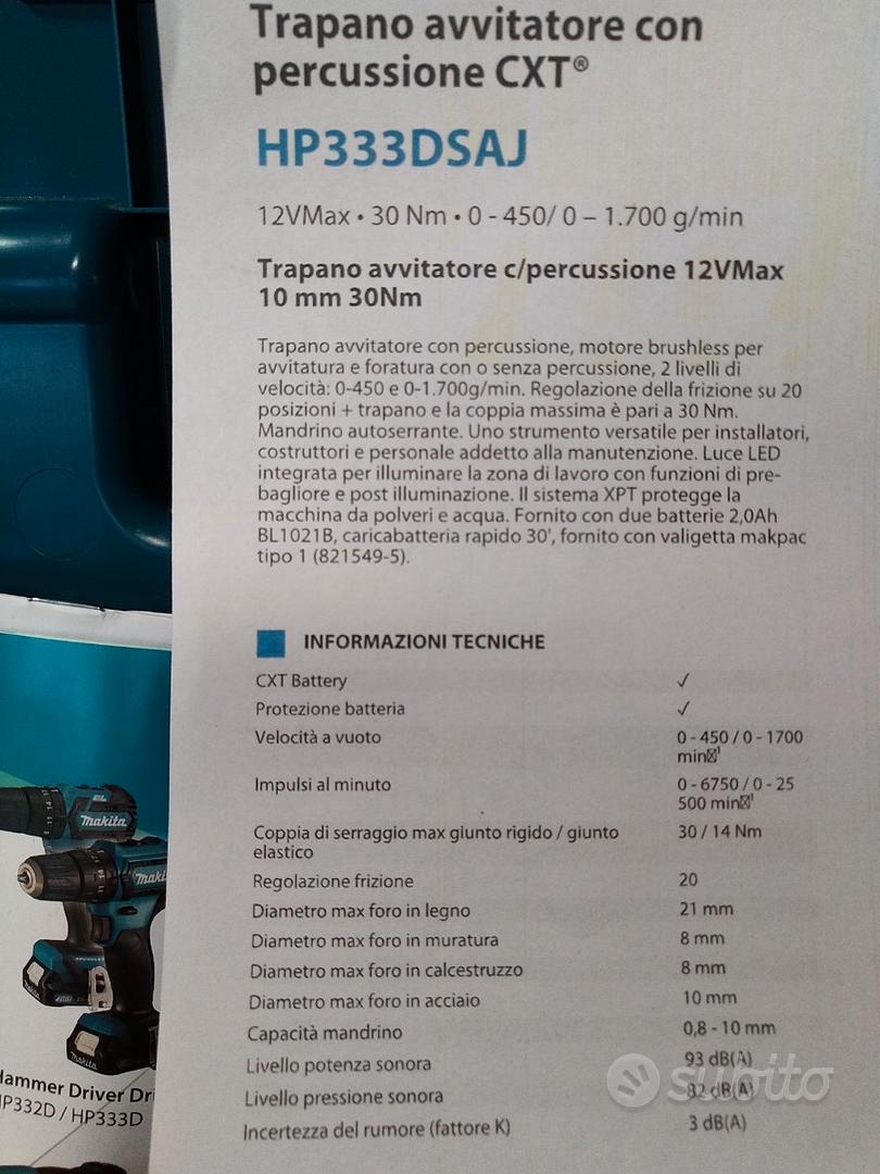 Trapano avvitatore Makita Hp333dsaj con percussione 12V +