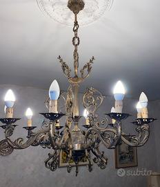 Lampadario 10 luci in ottone doraro