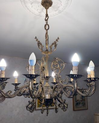 Lampadario 10 luci in ottone doraro