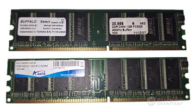 RAM DDR1 2Gb (2x1Gb) UDIMM 400Mhz Buffalo e Adata