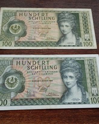 2 banconote 100 schilling Austria 1969