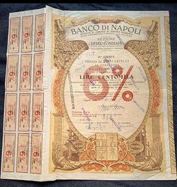 Banco di Napoli - Titolo da 200 Cartelle al Portat